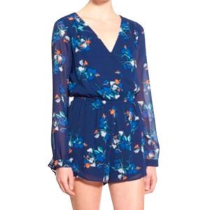 ASTR Navy Floral Surplice Front Romper/Jumpsuit